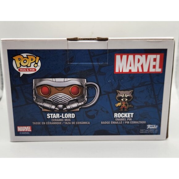 Marvel Star‎ Lord Ceramic Mug & Rocket Enamel Pin, POP! Funko New - Picture 3 of 5